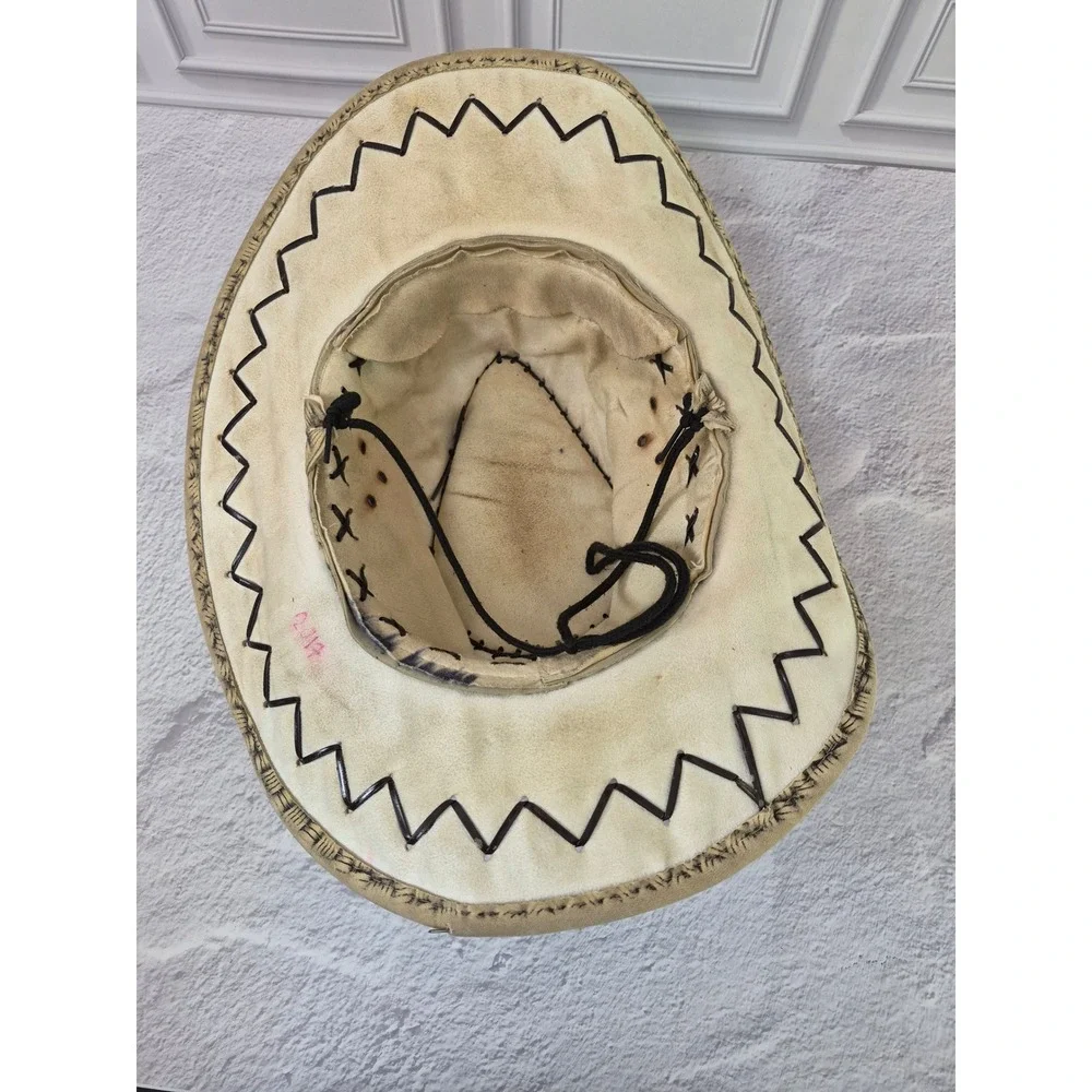 Mens Woven Straw Cowboy Hat Tan Black Wide Brim Western Sun Hat with Chin Strap